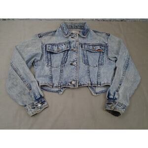 VTG Jordache Acid Wash Cropped Jean Jacket Bow Back Cutouts, Retro 80s/90s L